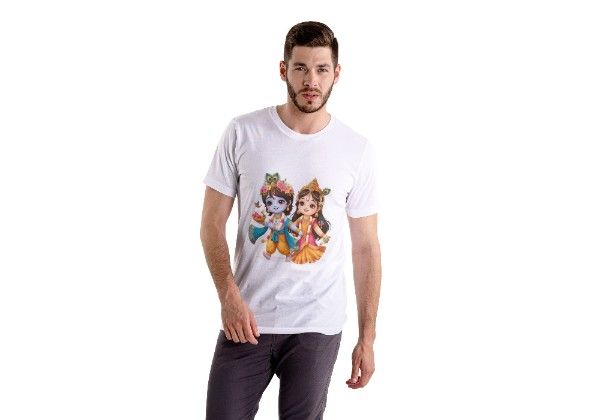 Traditional Radha Krishna Print Cotton T-Shirt – Spiritual Fashion