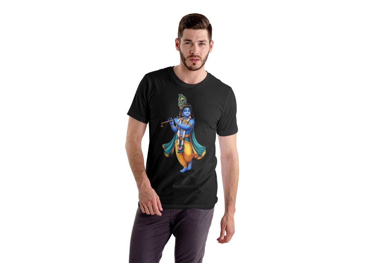 Black Krishna Graphic T-Shirt – Round Neck Spiritual Wear