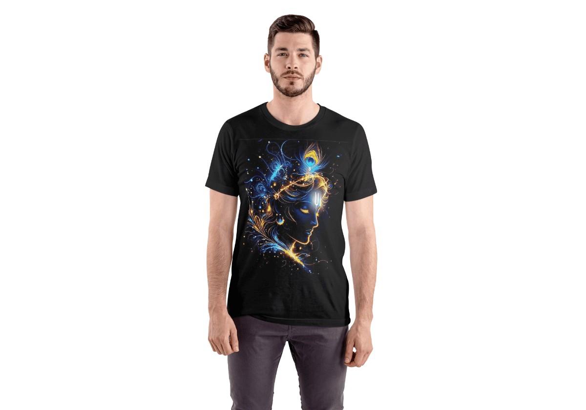 Krishna Round Neck Black T-Shirt – Trendy Spiritual Graphic