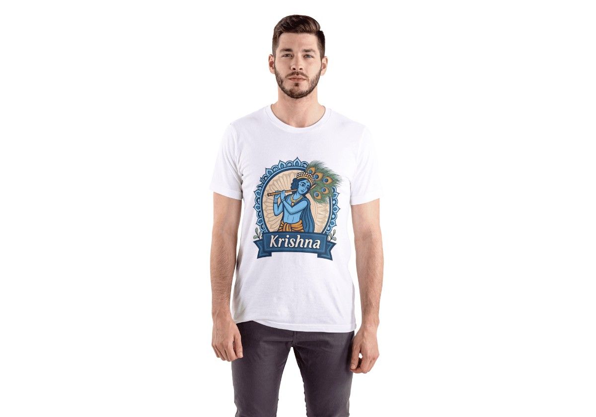 Krishna Print Cotton T-Shirt – Devotional Casual Wear