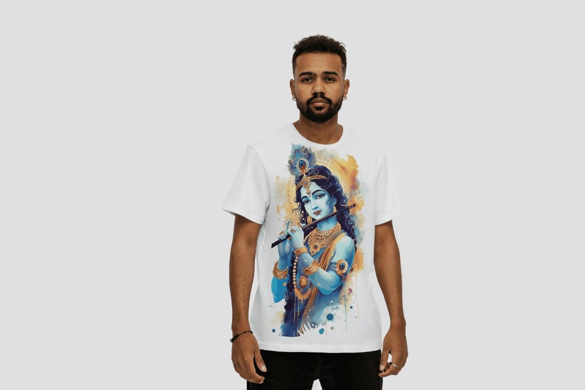 Krishna White T-Shirt – Modern Spiritual Round Neck